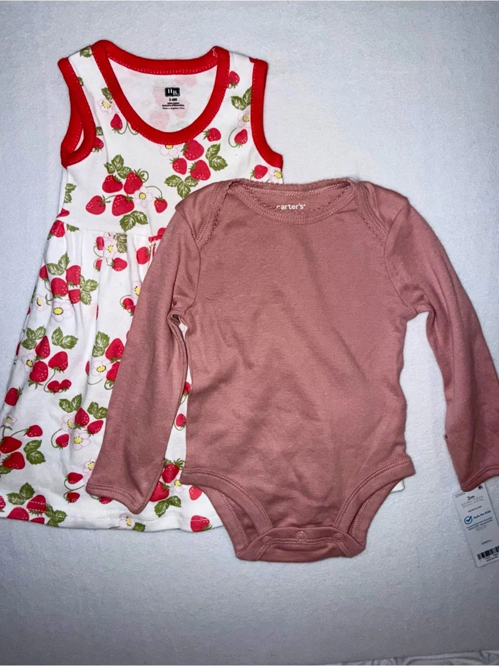 Carter's Pink Long-Sleeve Bodysuit with White Strawberry-Print Dress
